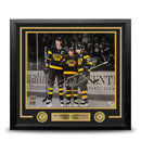 Zdeno Chara, Brad Marchand, Patrice Bergeron Boston Bruins Autographed 16x20 Framed Blackout Photo by Dynasty Sports & Framing