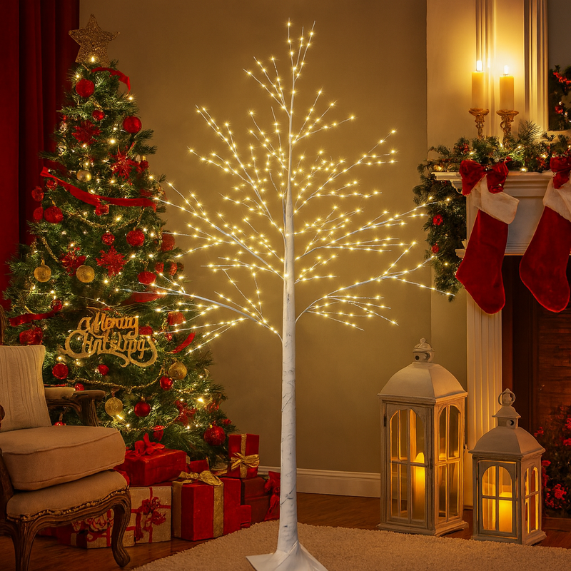 6ft Lighted Indoor & Outdoor Birch Tree