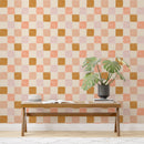 Artisan Checkered Wallpaper - Warm Terracotta and Mustard Tones