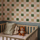 Warm Green and Pink Checker Wallpaper - Earthy & Pastel Tones