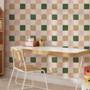 Warm Green and Pink Checker Wallpaper - Earthy & Pastel Tones