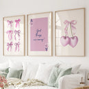 Trendy Pink Bows Wall Art Girly Print Decor Set by Wall Art Set