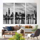 Chicago City Cloudy Skyline Black and White Wall Art by MyGreatCanvas | Canvas Wall Art Prints | Photo Prints & Wall Decor