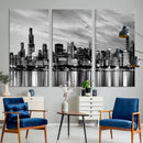 Chicago City Cloudy Skyline Black and White Wall Art by MyGreatCanvas | Canvas Wall Art Prints | Photo Prints & Wall Decor