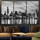 Chicago City Cloudy Skyline Black and White Wall Art by MyGreatCanvas | Canvas Wall Art Prints | Photo Prints & Wall Decor