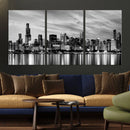 Chicago City Cloudy Skyline Black and White Wall Art by MyGreatCanvas | Canvas Wall Art Prints | Photo Prints & Wall Decor