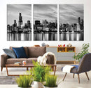 Chicago City Cloudy Skyline Black and White Wall Art by MyGreatCanvas | Canvas Wall Art Prints | Photo Prints & Wall Decor