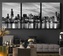 Chicago City Cloudy Skyline Black and White Wall Art by MyGreatCanvas | Canvas Wall Art Prints | Photo Prints & Wall Decor