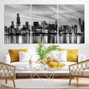 Chicago City Cloudy Skyline Black and White Wall Art by MyGreatCanvas | Canvas Wall Art Prints | Photo Prints & Wall Decor