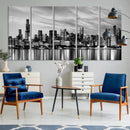 Chicago City Cloudy Skyline Black and White Wall Art by MyGreatCanvas | Canvas Wall Art Prints | Photo Prints & Wall Decor