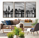 Chicago City Cloudy Skyline Black and White Wall Art by MyGreatCanvas | Canvas Wall Art Prints | Photo Prints & Wall Decor