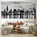 Chicago City Cloudy Skyline Black and White Wall Art by MyGreatCanvas | Canvas Wall Art Prints | Photo Prints & Wall Decor
