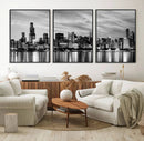 Chicago City Cloudy Skyline Black and White Wall Art by MyGreatCanvas | Canvas Wall Art Prints | Photo Prints & Wall Decor