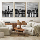 Chicago City Cloudy Skyline Black and White Wall Art by MyGreatCanvas | Canvas Wall Art Prints | Photo Prints & Wall Decor