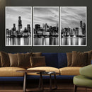 Chicago City Cloudy Skyline Black and White Wall Art by MyGreatCanvas | Canvas Wall Art Prints | Photo Prints & Wall Decor