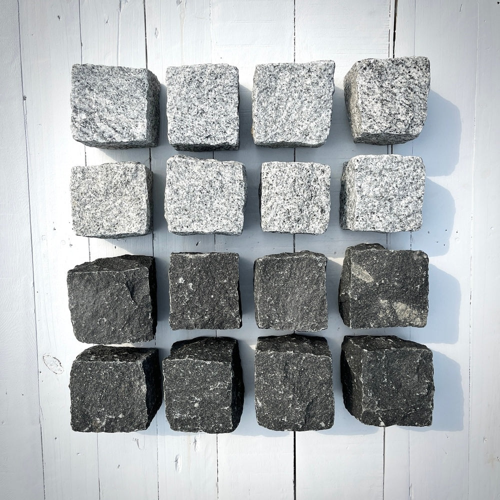 New Granite Cube Belgian Block 4" x 4" x 4" – Grey, Black