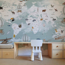 Little Explorer World Map Mural | Educational Nursery Wallpaper