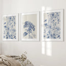 Chinoiserie Blue Flowers Watercolor Poster Decor by Wall Art Set