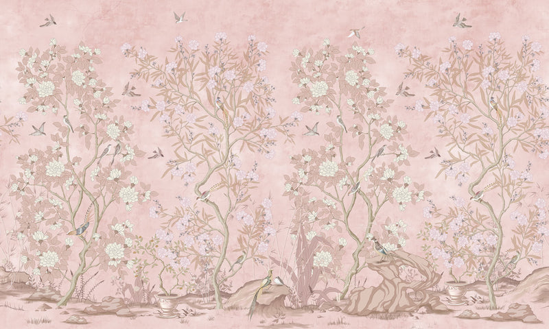 Blush Pink Chinoiserie Wallpaper Mural Peel and Stick