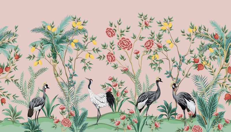 Pink Japanese Chinoiserie Removable Wallpaper Mural