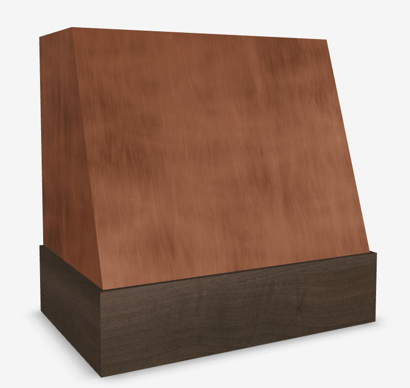 Chocolate Wood Range Hood With Angled Front and Walnut Band - 30", 36", 42", 48", 54" and 60" Widths Available