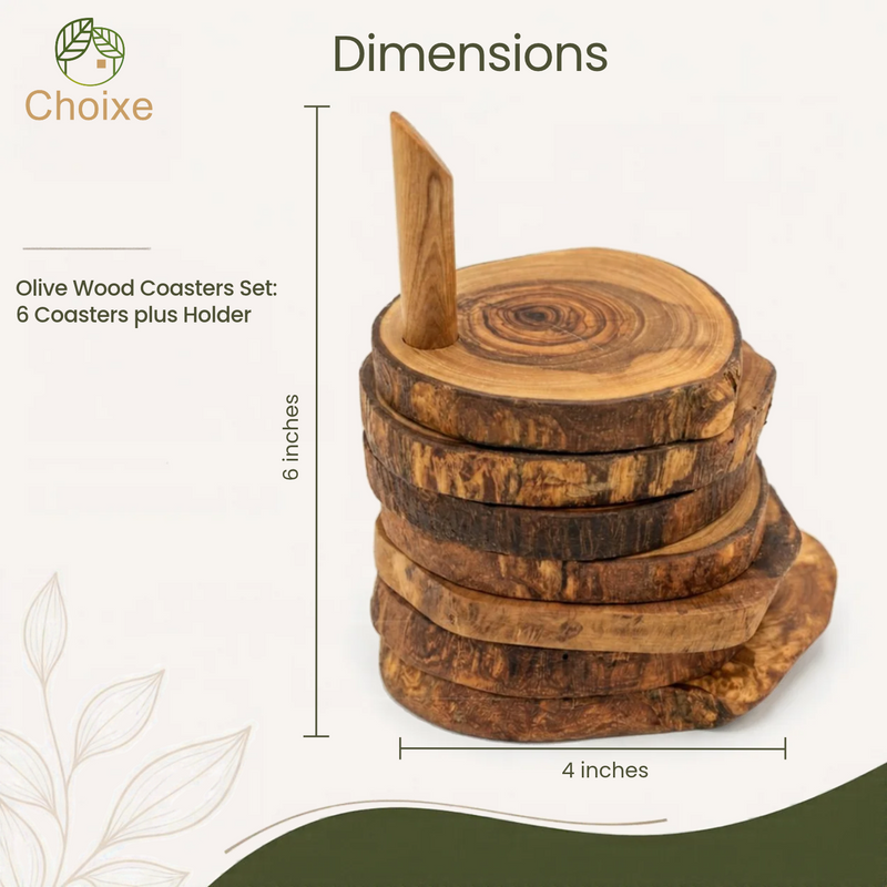 Olive Wood Coaster Set with Holder -7 Pcs, photo 4 of 12