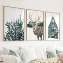Rustic Christmas Wall Art Set. Trees, Deer, Green Log Cabin by Wall Art Set