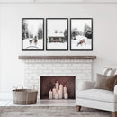 Christmas Mood Set of 3 Prints. Fawn, Log Cabin, Sledding by Wall Art Set