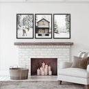 Christmas Theme Wall Art Set. Reindeer, Log Cabin, Forest by Wall Art Set