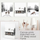 Christmas Mood Set of 3 Prints. Fawn, Log Cabin, Sledding by Wall Art Set