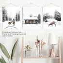 Christmas Mood Set of 3 Prints. Fawn, Log Cabin, Sledding by Wall Art Set