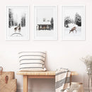 Christmas Mood Set of 3 Prints. Fawn, Log Cabin, Sledding by Wall Art Set
