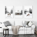 Christmas Mood Set of 3 Prints. Fawn, Log Cabin, Sledding by Wall Art Set