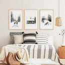 Christmas Mood Set of 3 Prints. Fawn, Log Cabin, Sledding by Wall Art Set