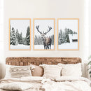 3 Piece Christmas Wall Art. Forest, Log Cabin, Reindeer