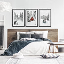 Christmas Deer Wall Art Set of 3. Red Barn, Frozen River by Wall Art Set