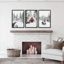 Christmas Deer Wall Art Set of 3. Red Barn, Frozen River by Wall Art Set