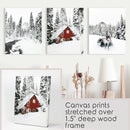 Christmas Deer Wall Art Set of 3. Red Barn, Frozen River by Wall Art Set