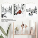 Christmas Deer Wall Art Set of 3. Red Barn, Frozen River by Wall Art Set
