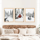 Christmas Deer Wall Art Set of 3. Red Barn, Frozen River by Wall Art Set