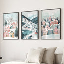 Christmas Village Cute Winter Landscape Posters by Wall Art Set