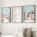 Cute Winter Village Christmas Art Decor Prints by Wall Art Set