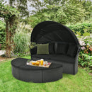 Clamshell Patio Round Daybed Wicker with Retractable Canopy and Pillows by LJGDeals