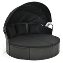 Clamshell Patio Round Daybed Wicker with Retractable Canopy and Pillows by DirectDeals