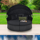 Clamshell Patio Round Daybed Wicker with Retractable Canopy and Pillows by DirectDeals