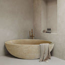 Classic Beige Natural Stone Ellipse Shape Hand-Carved Unique Travertine Bathtub(W)70" (L)35" (H)20"