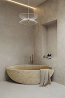 Classic Beige Natural Stone Ellipse Shape Hand-Carved Unique Travertine Bathtub(W)70" (L)35" (H)20"