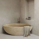 Beige Travertine Ellipse Bathtub - Hand Carved Honed 70x35x20