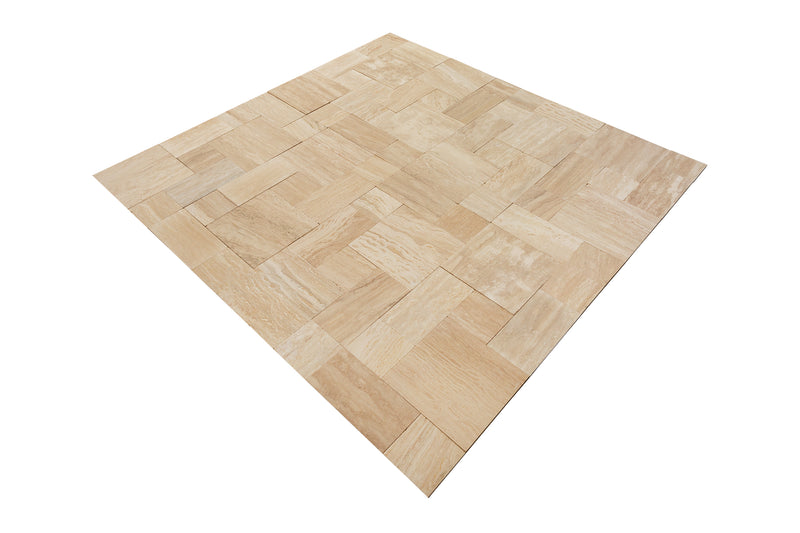 Classic Beige Vein-Cut Mini Pattern Set Travertine Tile