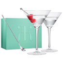 Crystal Martini Glass Set Of 2 10OZ Classic Luxury Cocktail With Bar Spoon Olive Picks Premium Hand by The Wine Savant